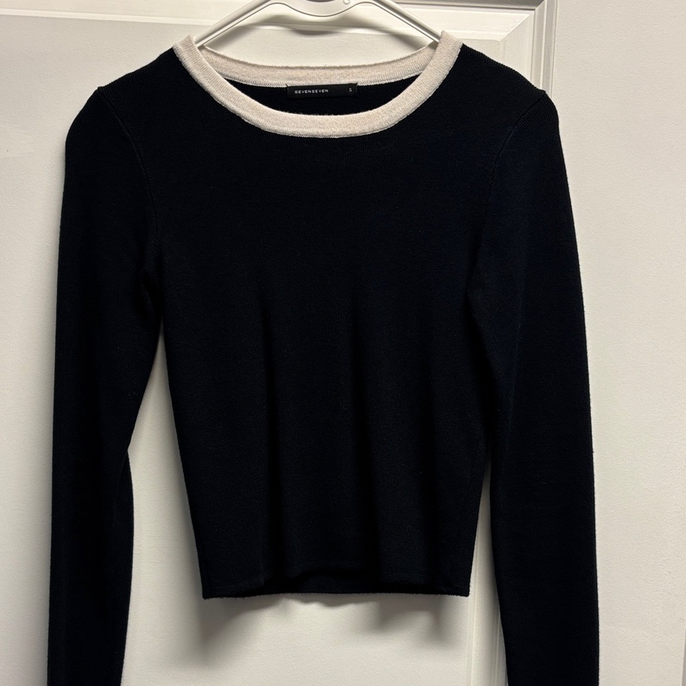 SevenSeven Black Long Sleeve Sweater with White Trim